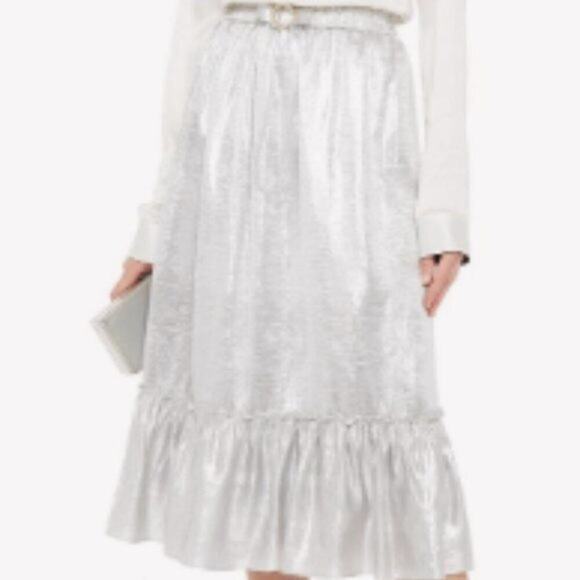 Shrimps Pearl bow embellished metallic jacquard skirt silver size 8 - Picture 3 of 12